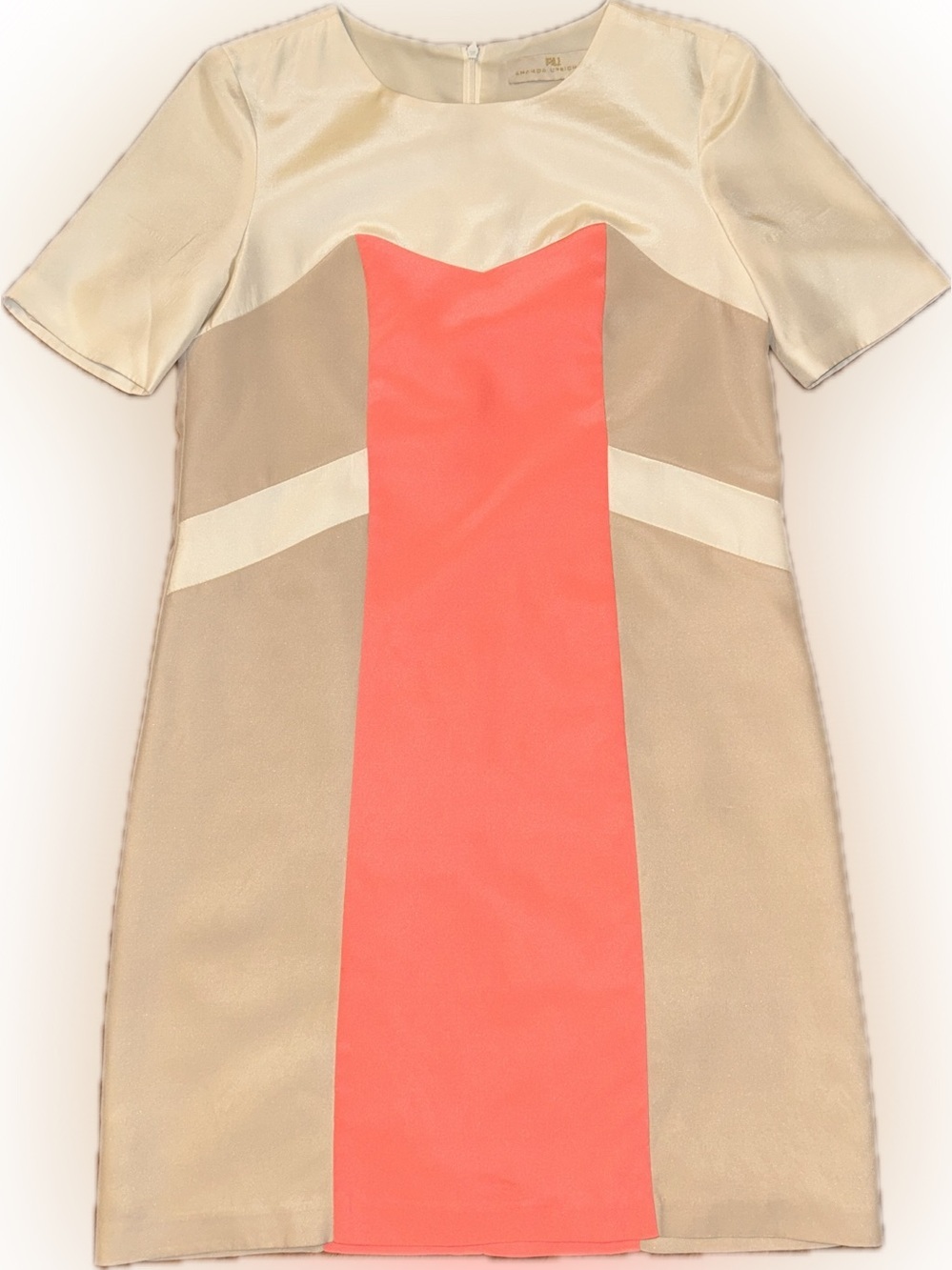 Amanda Uprichard Silk Colorblock Shift Dress P XS Coral Tan Minimalist Preppy